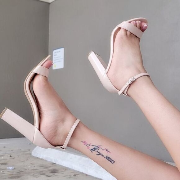 Women's Pat Ankle Strap Block Heel Dress Sandals Nude Color - Picture 4 of 5